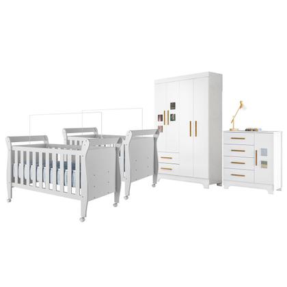 Imagem de Quarto de Bebê Completo Gêmeos 5 Portas 6 Gavetas 100% Mdf Branco - Tigus