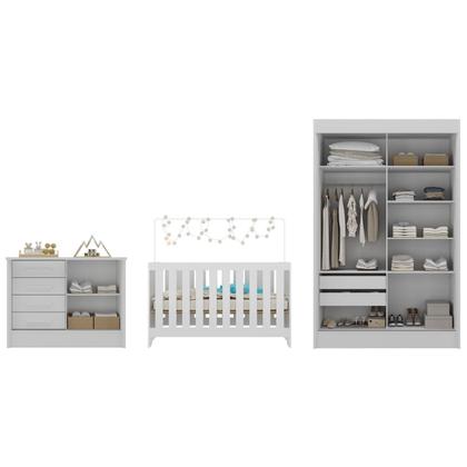 Imagem de Quarto de Bebê Completo Guarda Roupa 2 Portas 2 Gavetas com Cômoda e Berço Maya Espresso Móveis Branco/Rosa