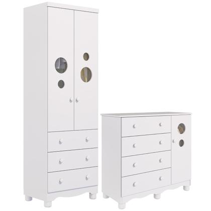 Imagem de Quarto de Bebê Completo Guarda Roupa 2 Portas Cômoda 1 Porta 4 Gavetas Bolinha 100% MDF