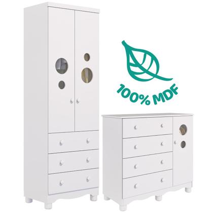Imagem de Quarto de Bebê Completo Guarda Roupa 2 Portas Cômoda 1 Porta 4 Gavetas Bolinha 100% MDF