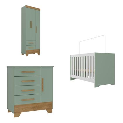 Imagem de Quarto de Bebê Completo Guarda Roupa 3 Portas 2 Gavetas com Cômoda e Berço Lily Espresso Móveis
