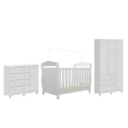 Imagem de Quarto de Bebê Completo Guarda-roupa 3 Portas Cômoda e Berço Minicama 100% Mdf Nina Espresso Móveis Branco Brilho