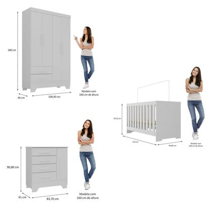 Imagem de Quarto de Bebê Completo Guarda Roupa 4 Portas 2 Gavetas com Cômoda e Berço Lily Espresso Móveis Branco