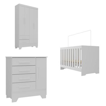 Imagem de Quarto de Bebê Completo Guarda Roupa 4 Portas 2 Gavetas com Cômoda e Berço Lily Espresso Móveis Branco
