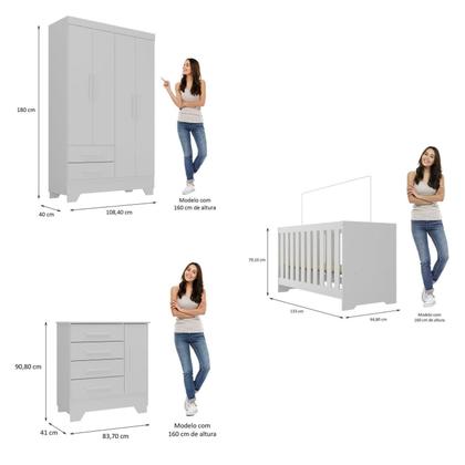 Imagem de Quarto de Bebê Completo Guarda Roupa 4 Portas 2 Gavetas com Cômoda e Berço Lily Espresso Móveis