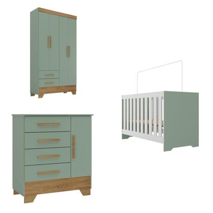 Imagem de Quarto de Bebê Completo Guarda Roupa 4 Portas 2 Gavetas com Cômoda e Berço Lily Espresso Móveis