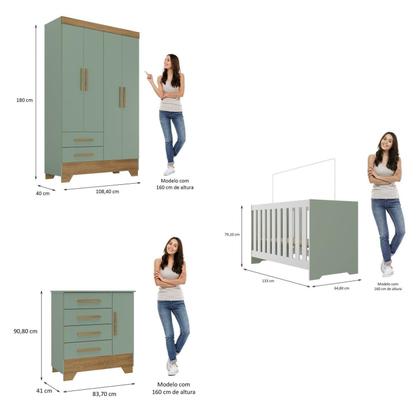 Imagem de Quarto de Bebê Completo Guarda Roupa 4 Portas 2 Gavetas com Cômoda e Berço Lily Espresso Móveis