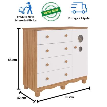 Imagem de Quarto de Bebê Completo Guarda Roupa 4 Portas Cômoda 1 Porta 4 Gavetas 100 MDF Bolinha