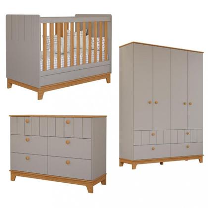 Imagem de Quarto de Bebê Completo Guarda Roupa 4 Portas Cômoda e Berço Liza Permobili
