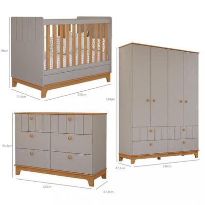 Imagem de Quarto de Bebê Completo Guarda Roupa 4 Portas Cômoda e Berço Liza Permobili