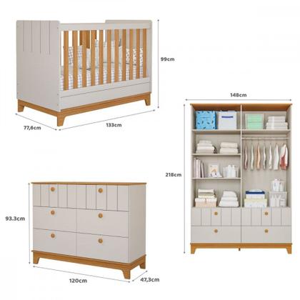 Imagem de Quarto de Bebê Completo Guarda Roupa 4 Portas Cômoda e Berço Liza Permobili