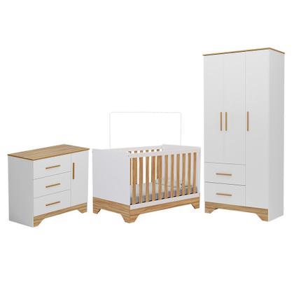 Imagem de Quarto de Bebê Completo Guarda Roupa Cômoda e Berço 3 em 1 100 MDF Popy Móveis Peroba