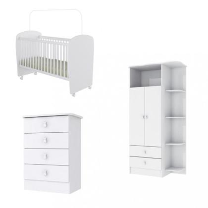 Imagem de Quarto de Bebê Completo Guarda Roupa Cômoda e Berço com Rodízio. Percasa Conjunto composto por três móveis . AZUL