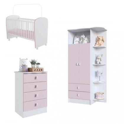 Imagem de Quarto de Bebê Completo Guarda Roupa Cômoda e Berço com Rodízios Corujinha Percasa