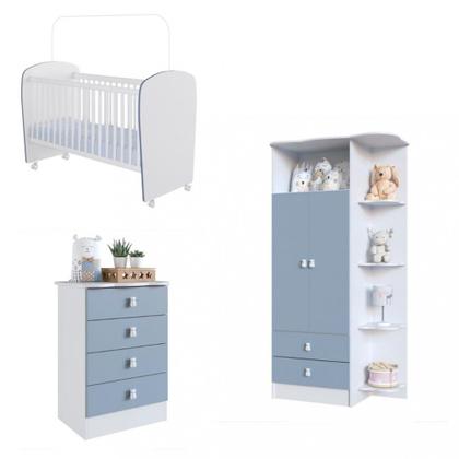 Imagem de Quarto de Bebê Completo Guarda Roupa Cômoda e Berço com Rodízios Corujinha Percasa