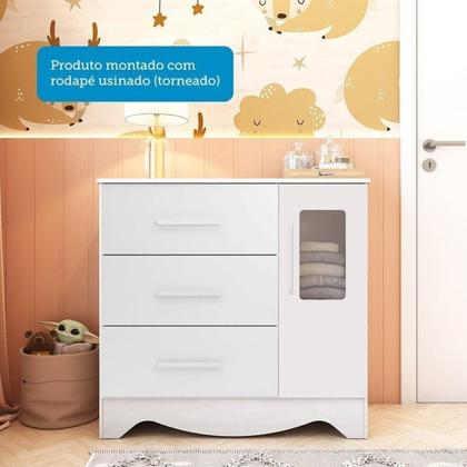 Imagem de Quarto de Bebê Completo Guarda-roupa e Cômoda com Janelas e Berço 100% Mdf Liam Espresso Móveis Branco Brilho