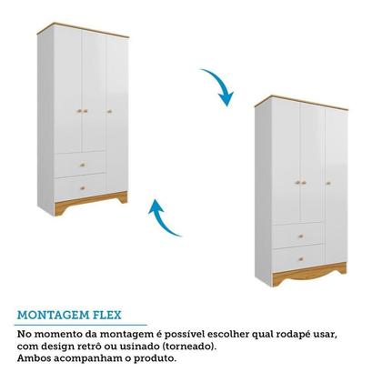 Imagem de Quarto de Bebê Completo Guarda-roupa e Cômoda e Berço 3 em 1 Minicama 100% Mdf Ravy Espresso Móveis Branco Brilho/Amêndoa