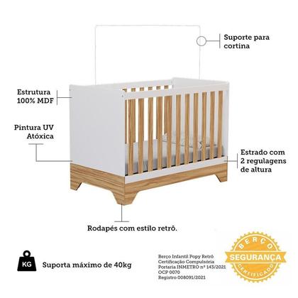 Imagem de Quarto de Bebê Completo Guarda-roupa e Cômoda e Berço 3 em 1 Minicama 100% Mdf Ravy Espresso Móveis Branco Brilho/Amêndoa