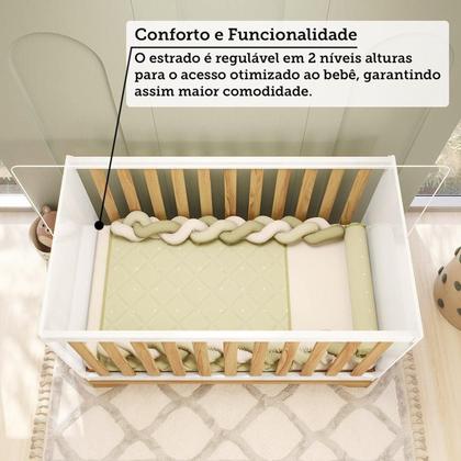 Imagem de Quarto de Bebê Completo Guarda-roupa e Cômoda e Berço 3 em 1 Minicama 100% Mdf Ravy Espresso Móveis Branco Brilho/Amêndoa
