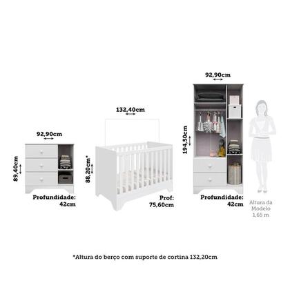 Imagem de Quarto de Bebê Completo Guarda-roupa e Cômoda e Berço 3 em 1 Minicama 100% Mdf Ravy Espresso Móveis Branco Brilho