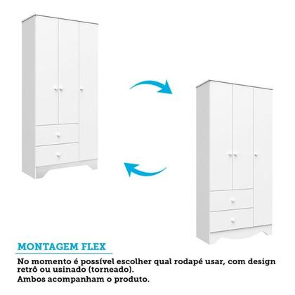 Imagem de Quarto de Bebê Completo Guarda-roupa e Cômoda e Berço 3 em 1 Minicama 100% Mdf Ravy Espresso Móveis Branco Brilho