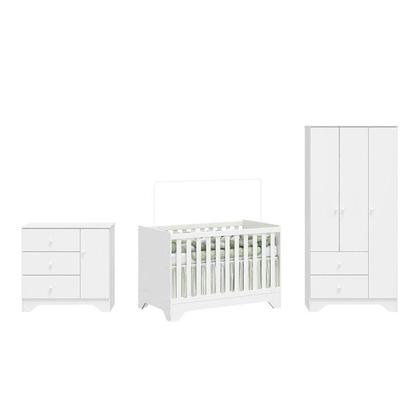 Imagem de Quarto de Bebê Completo Guarda-roupa e Cômoda e Berço 3 em 1 Minicama 100% Mdf Ravy Espresso Móveis Branco Brilho
