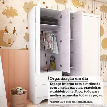 Imagem de Quarto de Bebê Completo Guarda-roupa e Cômoda e Berço 3 em 1 Minicama 100% Mdf Ravy Espresso Móveis Branco Brilho