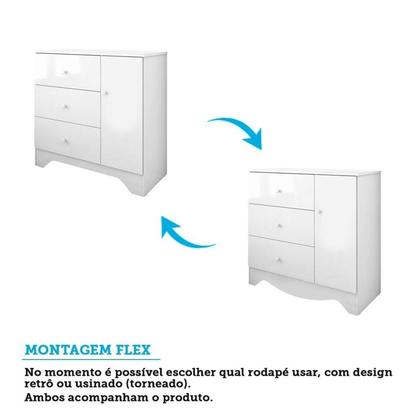 Imagem de Quarto de Bebê Completo Guarda-roupa e Cômoda e Berço 3 em 1 Minicama 100% Mdf Ravy Espresso Móveis Branco Brilho