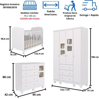 Imagem de Quarto de Bebê Completo Guarda Roupa Uli 4 Portas 3 Gavetas Berço Americano Uli Cômoda Uli 4 Gavetas 1 Porta