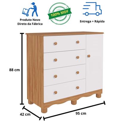 Imagem de Quarto de Bebê Completo Guarda Roupas 3 Portas Cômoda 1 Porta 3 Gavetas 100% MDF Junior