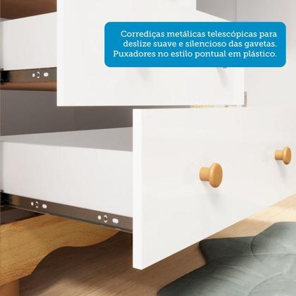 Imagem de Quarto de Bebê Completo Guarda Roupas Cômoda 3 Portas Janeladas e Berço com Rodizio 100% MDF Lana Espresso Móveis Branco Brilho/Amêndoa
