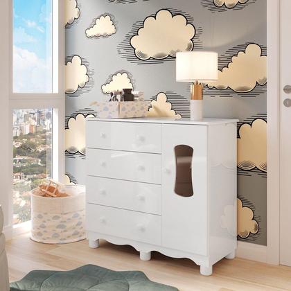 Imagem de Quarto de Bebê Completo Guarda Roupas Cômoda 3 Portas Janeladas e Berço com Rodizio 100% MDF Lana Espresso Móveis Branco Brilho