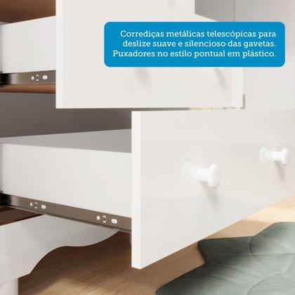 Imagem de Quarto de Bebê Completo Guarda Roupas Cômoda 3 Portas Janeladas e Berço com Rodizio 100% MDF Lana Espresso Móveis Branco Brilho