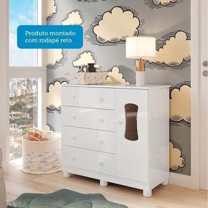 Imagem de Quarto de Bebê Completo Guarda Roupas Cômoda com Janelas e Berço 100% Mdf Aurora Espresso Móveis Branco Brilho