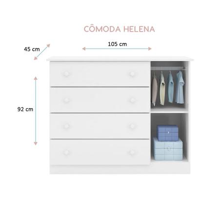 Imagem de Quarto de Bebê Completo Helena Phoenix Baby com Berço Qmovi 1344 Branco e Colchão Gazin