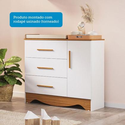 Imagem de Quarto de Bebê Completo Isadora 100% Mdf 1 Porta 3 Gavetas Branco/Amêndoa - Pnr Móveis