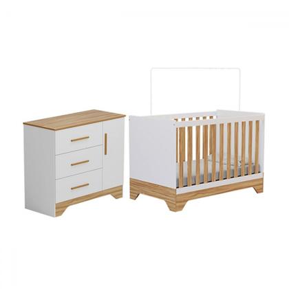 Imagem de Quarto de Bebê Completo Isadora 100% Mdf 1 Porta 3 Gavetas Branco/Amêndoa - Pnr Móveis