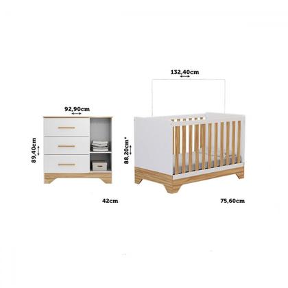 Imagem de Quarto de Bebê Completo Isadora 100% Mdf 1 Porta 3 Gavetas Branco/Amêndoa - Pnr Móveis