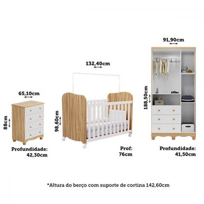 Imagem de Quarto de Bebê Completo Junior Uli 3 Portas 7 Gavetas 100% Mdf Branco Brilho/Amêndoa - Móveis Peroba