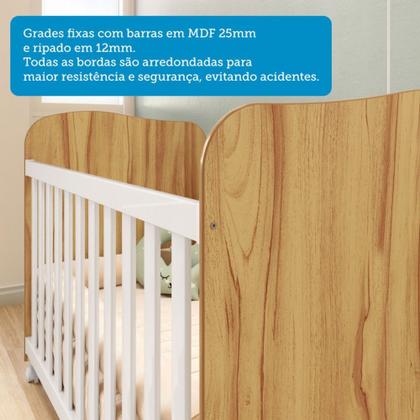 Imagem de Quarto de Bebê Completo Junior Uli 3 Portas 7 Gavetas 100% Mdf Branco Brilho/Amêndoa - Móveis Peroba