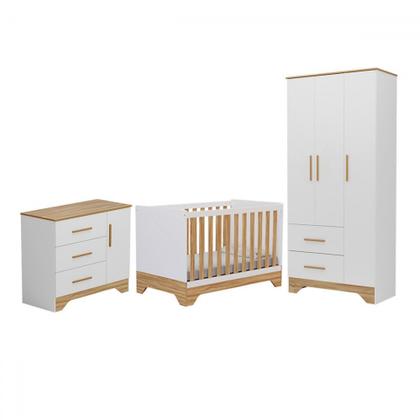 Imagem de Quarto de Bebê Completo Lili 100% Mdf 4 Portas 5 Gavetas Branco/Amêndoa - Pnr Móveis