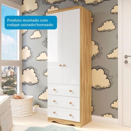 Imagem de Quarto de Bebê Completo Lorenzo 100% Mdf 2 Portas 6 Gavetas Branco Brilho/Amêndoa - Pnr Móveis