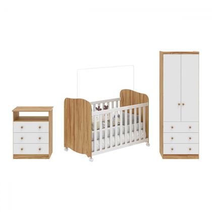 Imagem de Quarto de Bebê Completo Lorenzo 100% Mdf 2 Portas 6 Gavetas Branco Brilho/Amêndoa - Pnr Móveis