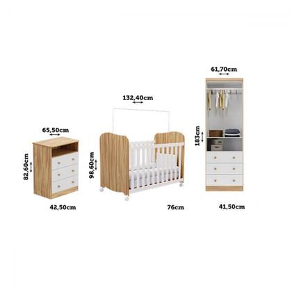 Imagem de Quarto de Bebê Completo Lorenzo 100% Mdf 2 Portas 6 Gavetas Branco Brilho/Amêndoa - Pnr Móveis