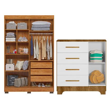 Imagem de Quarto de Bebê Completo Manu 5 Portas 7 Gavetas 100% Mdf Amadeirado/Branco - Tigus