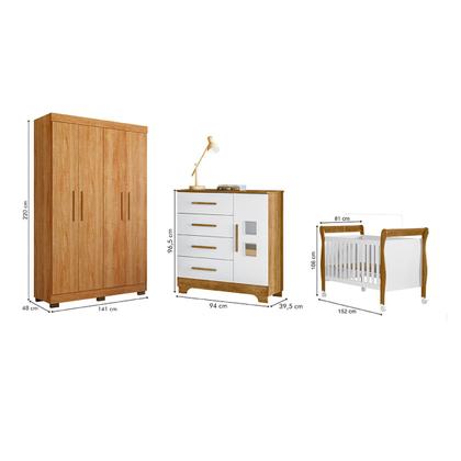 Imagem de Quarto de Bebê Completo Manu 5 Portas 7 Gavetas 100% Mdf Amadeirado/Branco - Tigus