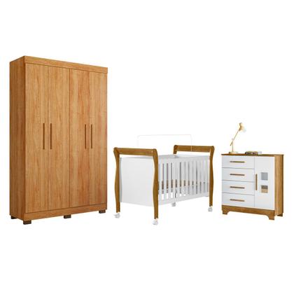 Imagem de Quarto de Bebê Completo Manu 5 Portas 7 Gavetas 100% Mdf Amadeirado/Branco - Tigus