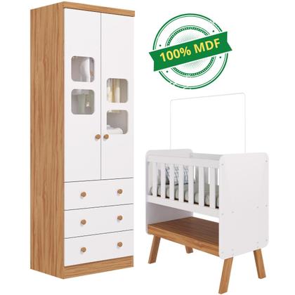 Imagem de Quarto de Bebê Completo Mini Berço Faura Guarda Roupa Uli 2 Portas 3 Gavetas 100% MDF
