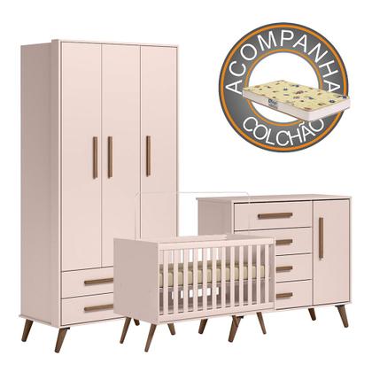 Imagem de Quarto de Bebê Completo Qencanto Retrô Qmovi Rosa com Colchão Gazin