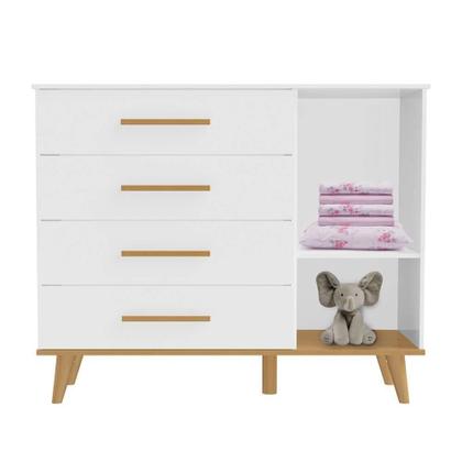 Imagem de Quarto de Bebê Completo Retrô Berço 3x1 Guarda Roupa Cômoda Infantil Ludmila Branco Carolina Baby